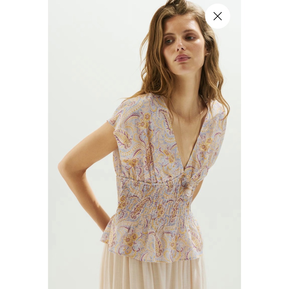 H&M Smocked Paisley Floral Sleeveless Blouse Top Size XL NWT